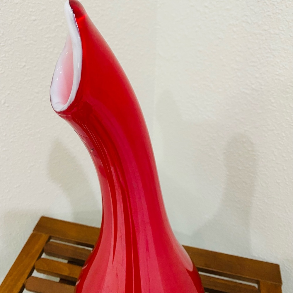 Vintage Murano Red Yellow & Green Art Glass Bottle Vase. Lizarri Glass Signature - Picture 4 of 11